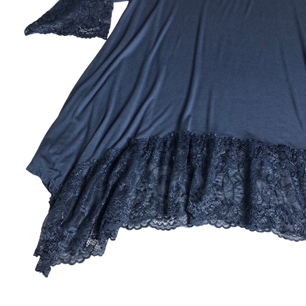 Beyond Capri Tunic Top Womens OS Blue Oversized Lace Hem Lagenlook Boho Italy - Picture 7 of 16